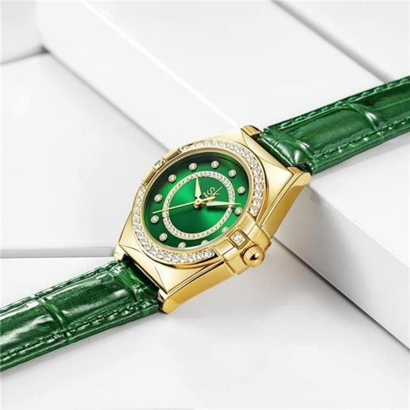 SK Fashion Women Watches with Crystal Diamond Watch with Genuine Leather